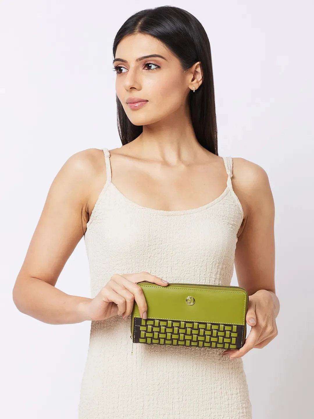 Caprese Zeta Quilted Large Olive Zip Around Wallet
