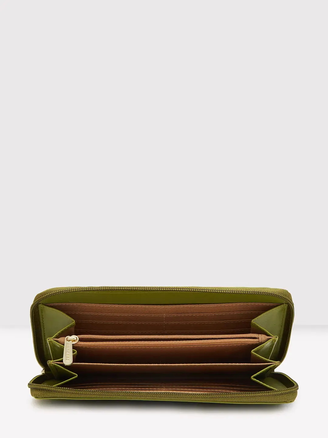 Caprese Zeta Quilted Large Olive Zip Around Wallet