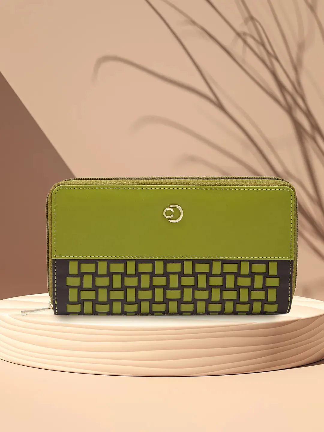 Caprese Zeta Quilted Large Olive Zip Around Wallet