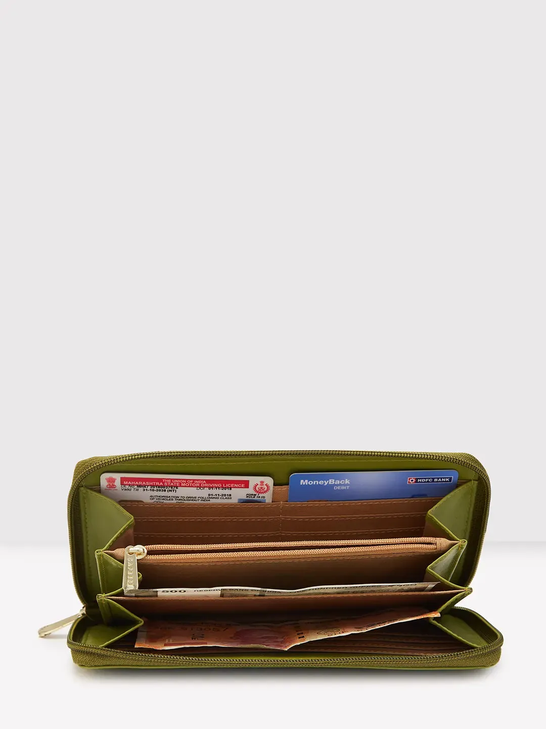 Caprese Zeta Quilted Large Olive Zip Around Wallet