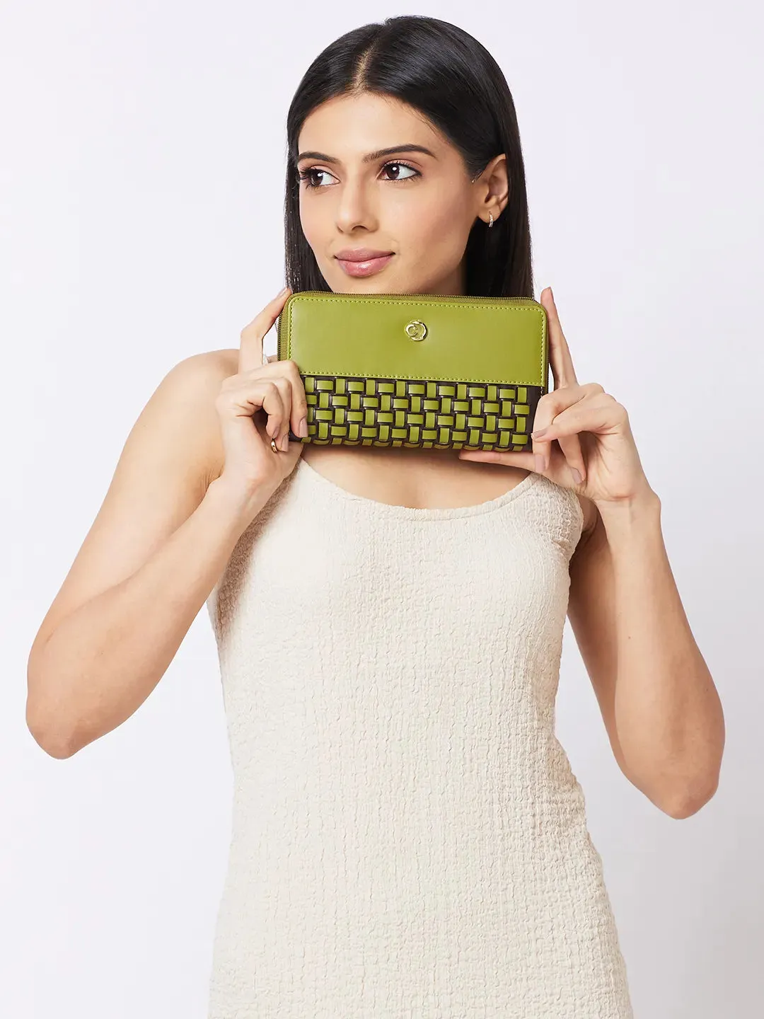Caprese Zeta Quilted Large Olive Zip Around Wallet