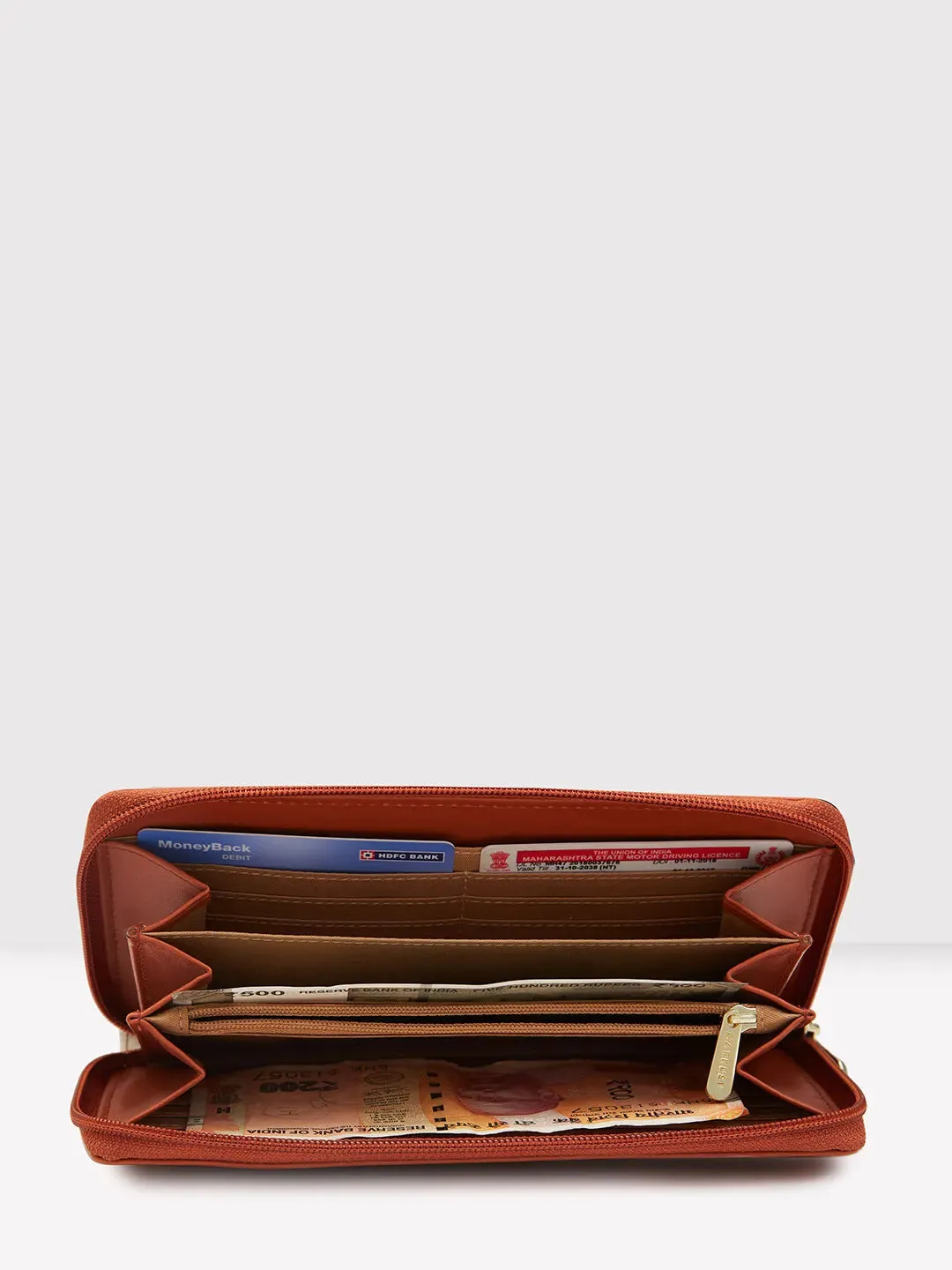 Caprese Zeta Quilted Large Tan Zip Around Wallet