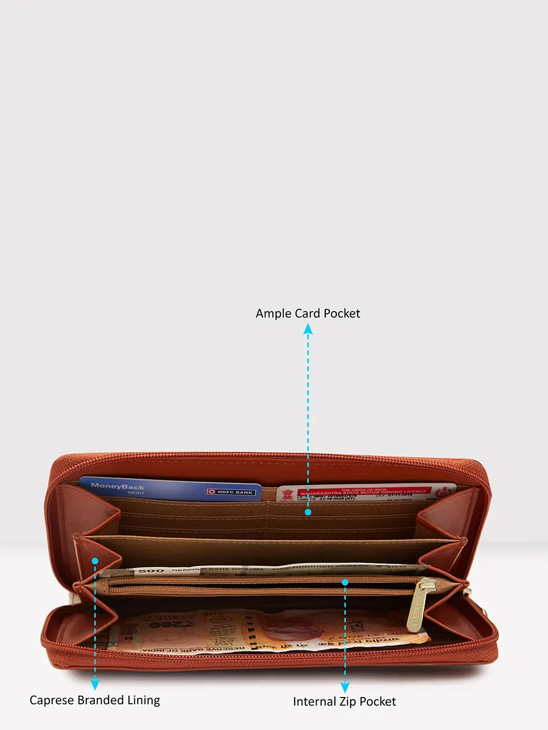 Caprese Zeta Quilted Large Tan Zip Around Wallet