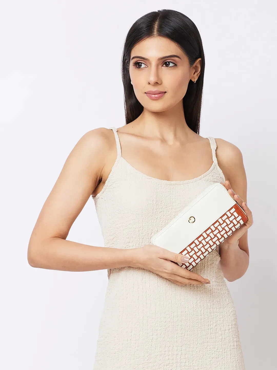 Caprese Zeta Quilted Large Vanilla Zip Around Wallet