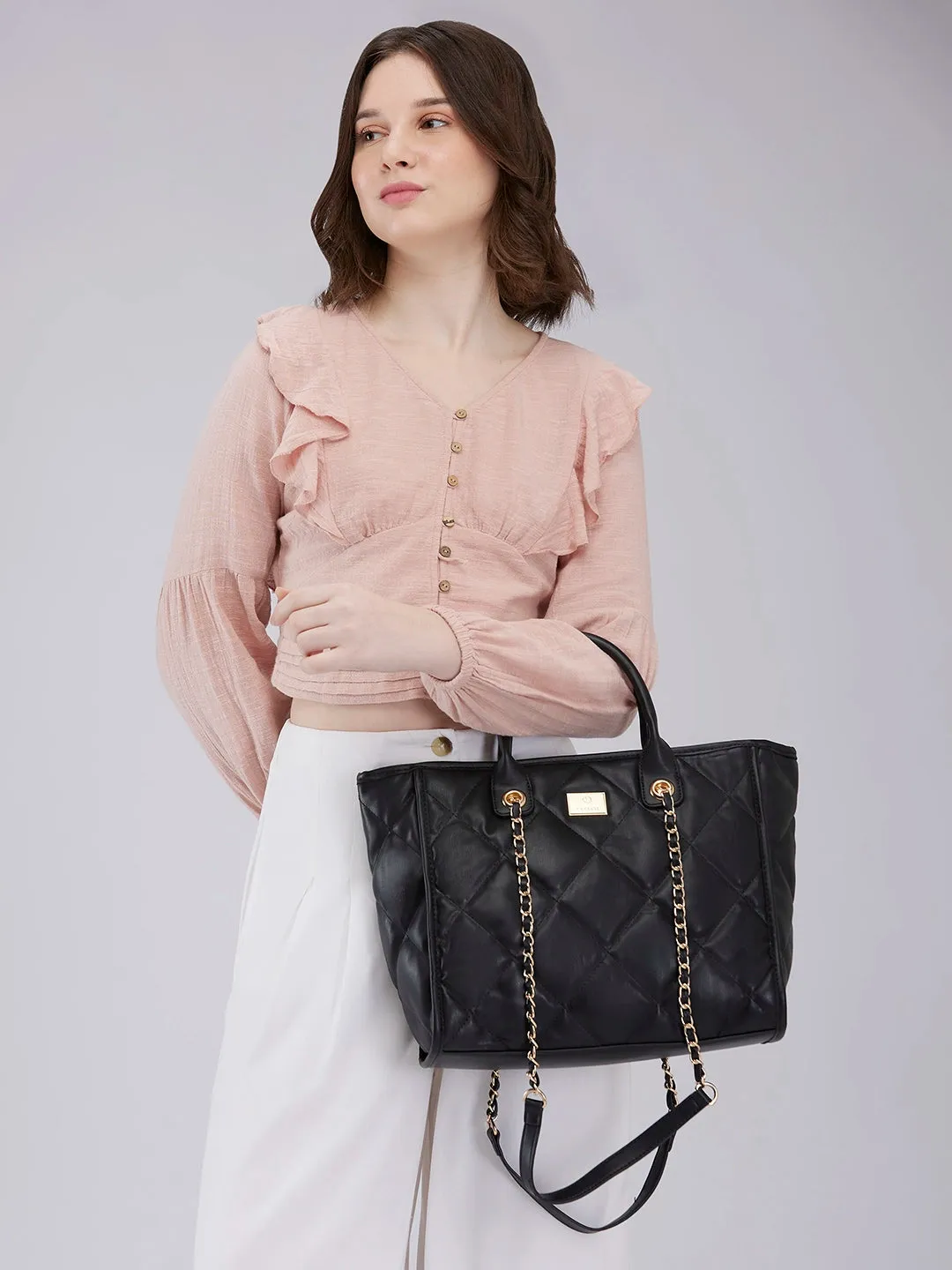 Caprese Ziva Large Black Tote Bag