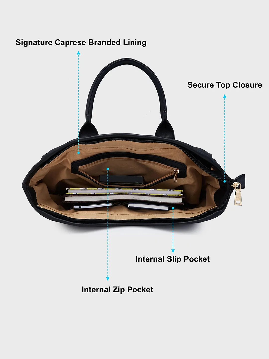 Caprese Ziva Large Black Tote Bag
