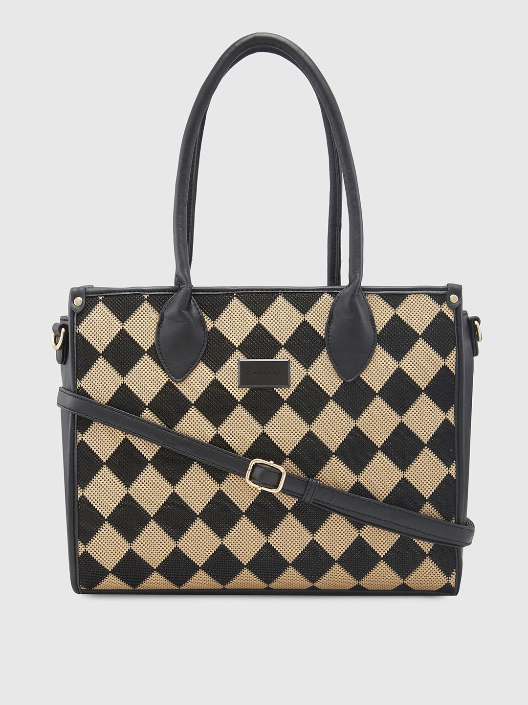 Caprese Checker Medium Black Satchel Bag