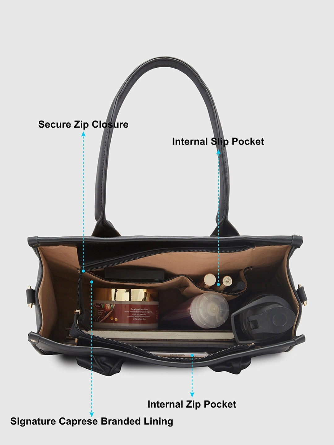 Caprese Checker Medium Black Satchel Bag