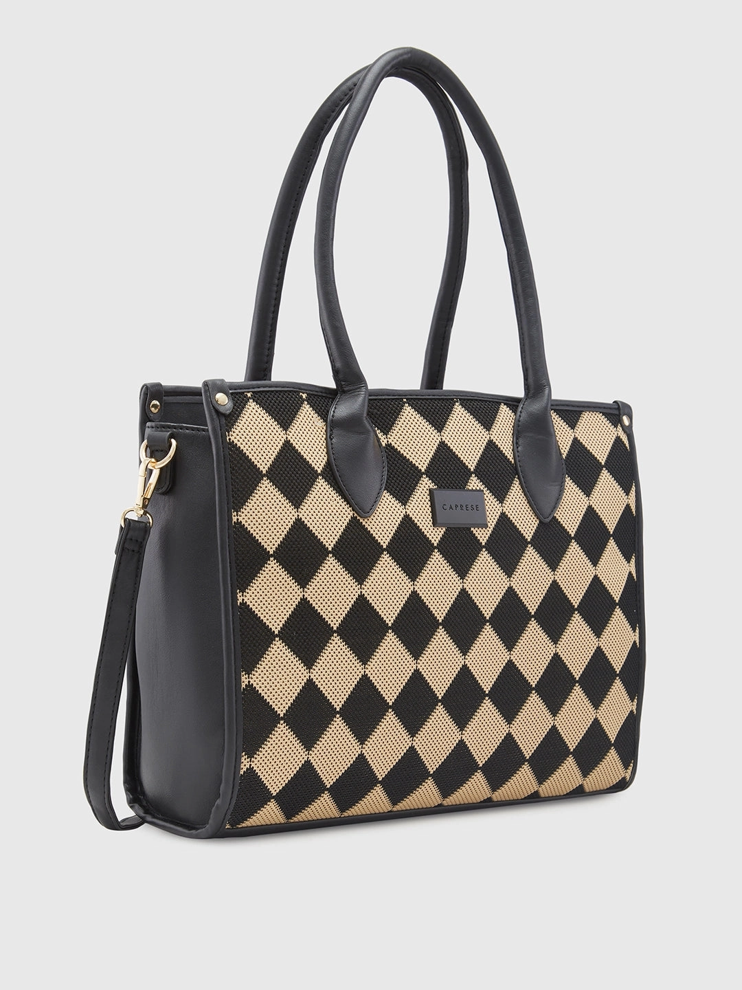 Caprese Checker Medium Black Satchel Bag