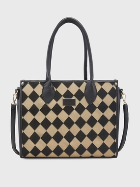 Caprese Checker Medium Black Satchel Bag