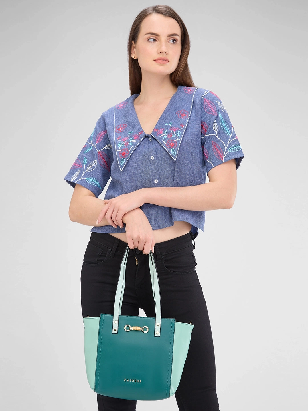 Caprese Eva Medium Dark Green Satchel Bag
