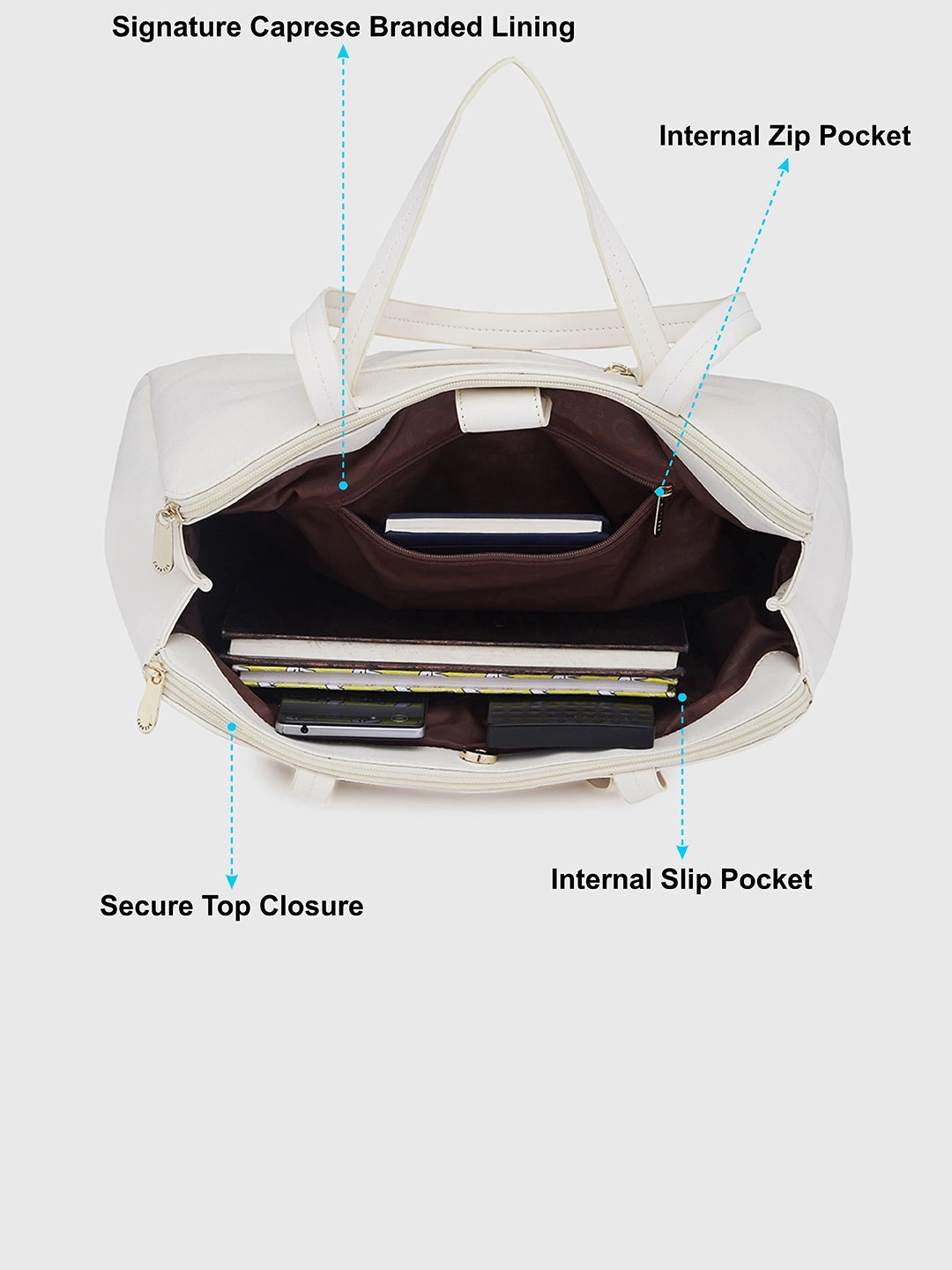 Caprese Jamie Medium Off White Satchel Bag