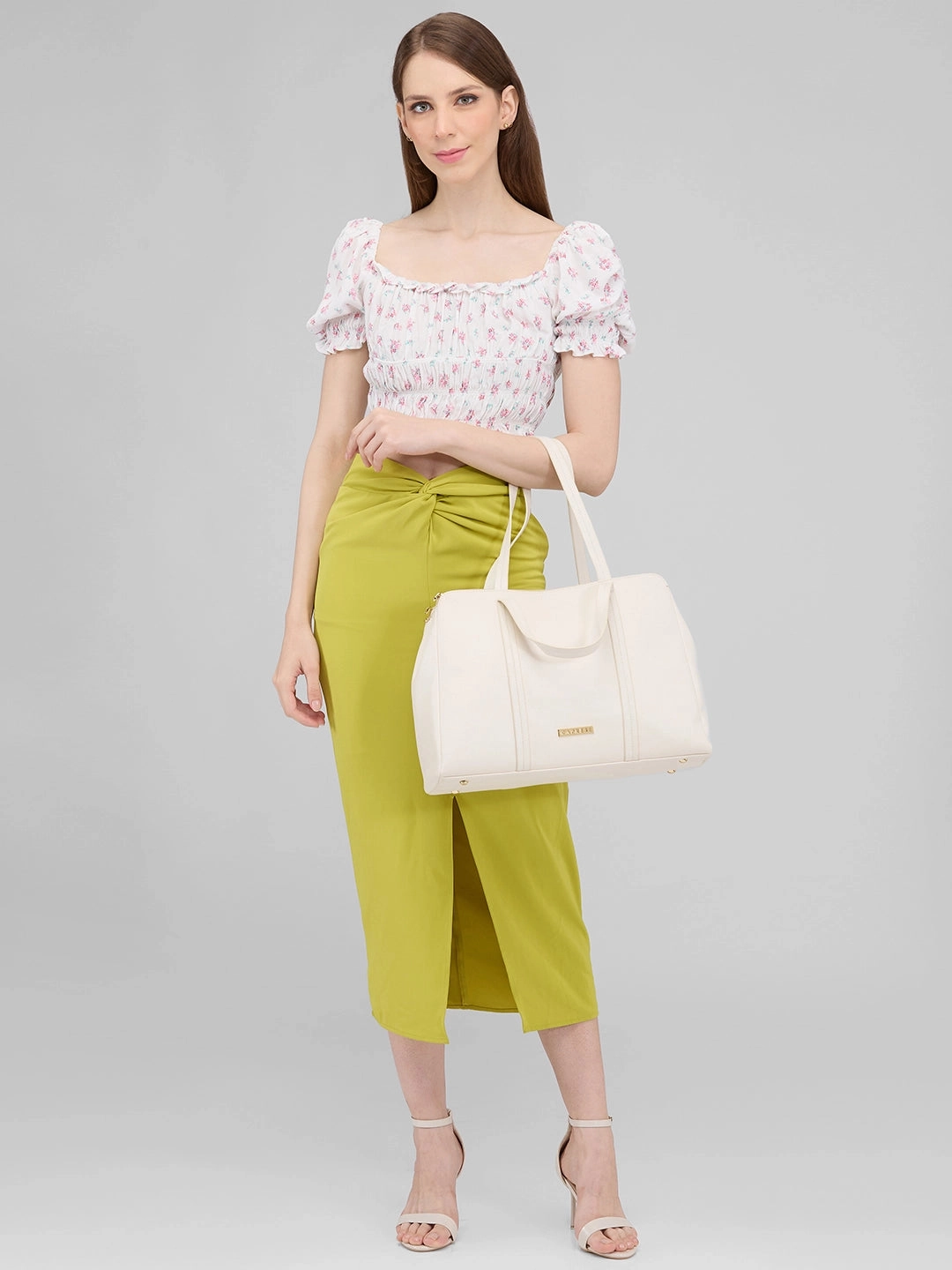 Caprese Jamie Medium Off White Satchel Bag