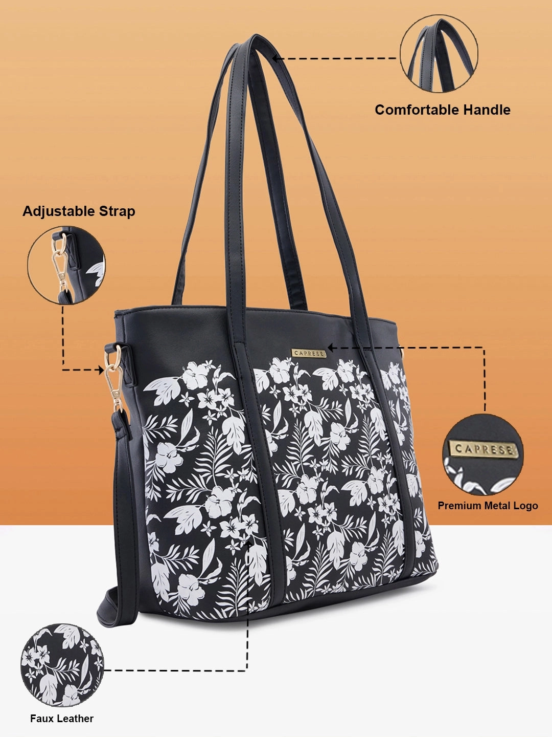 Caprese Lively Large Black Satchel Bag