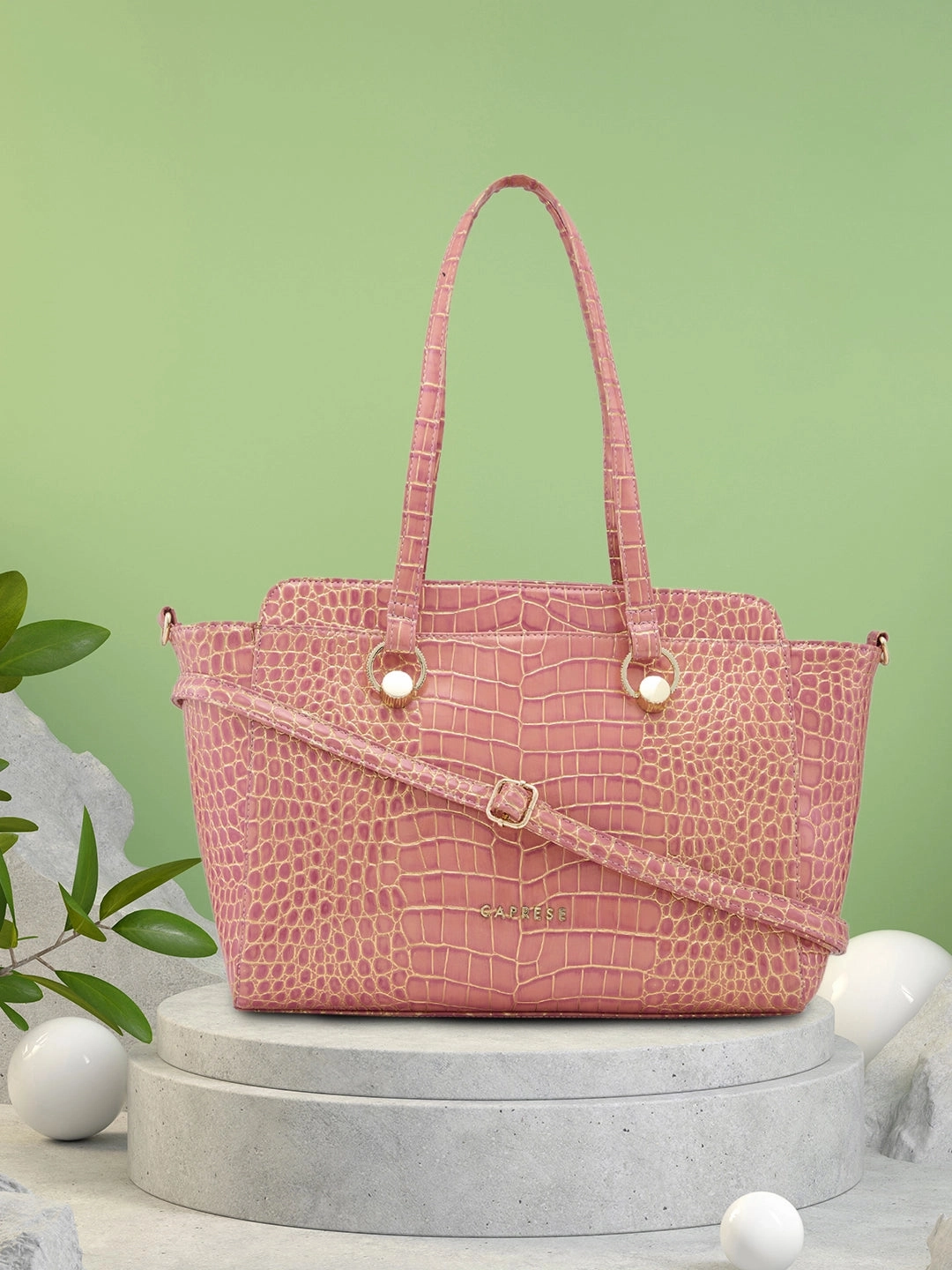 Caprese Miranda Large Croco Pink Satchel Bag