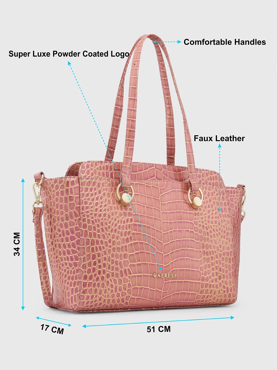 Caprese Miranda Large Croco Pink Satchel Bag