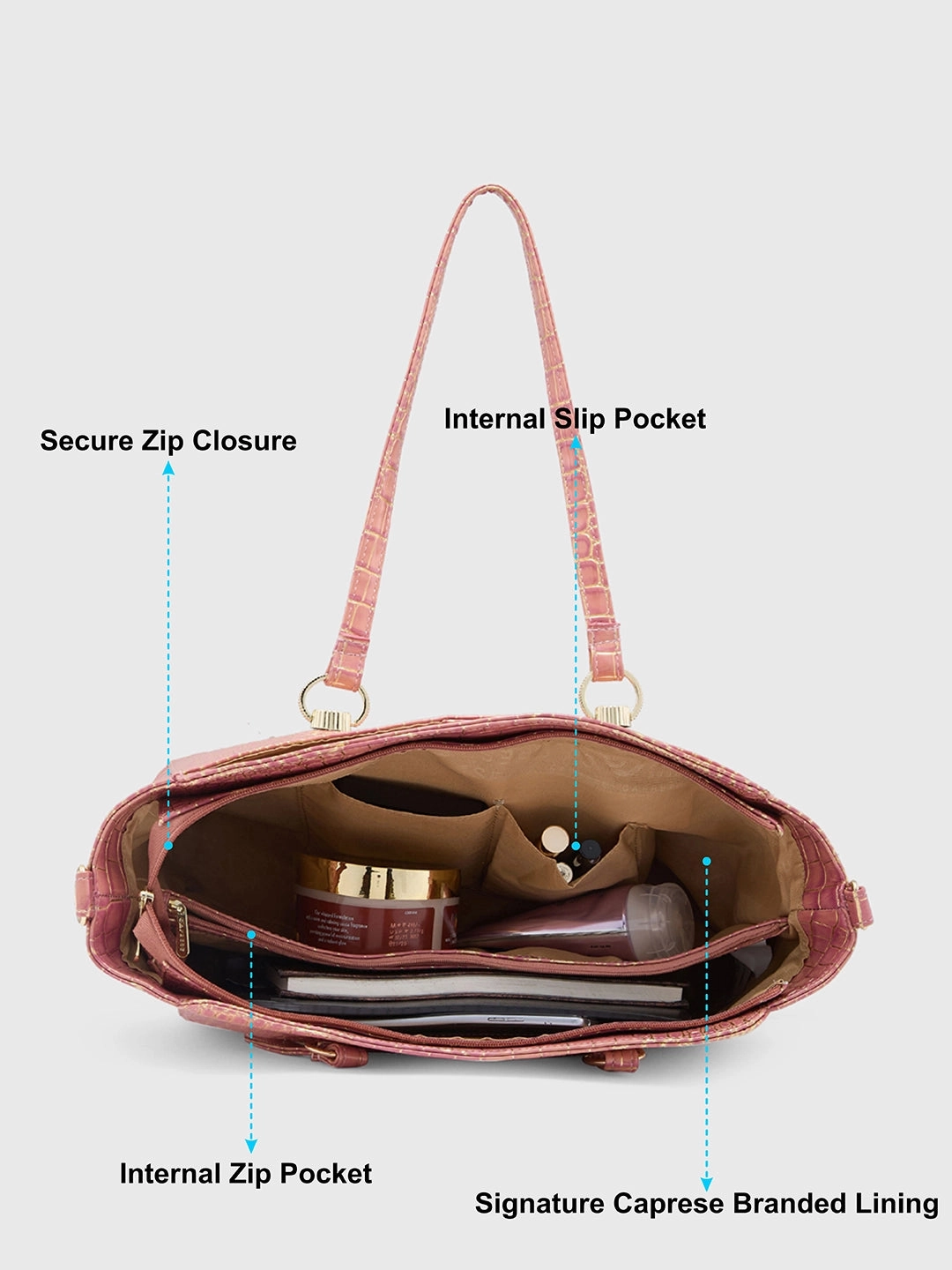 Caprese Miranda Large Croco Pink Satchel Bag