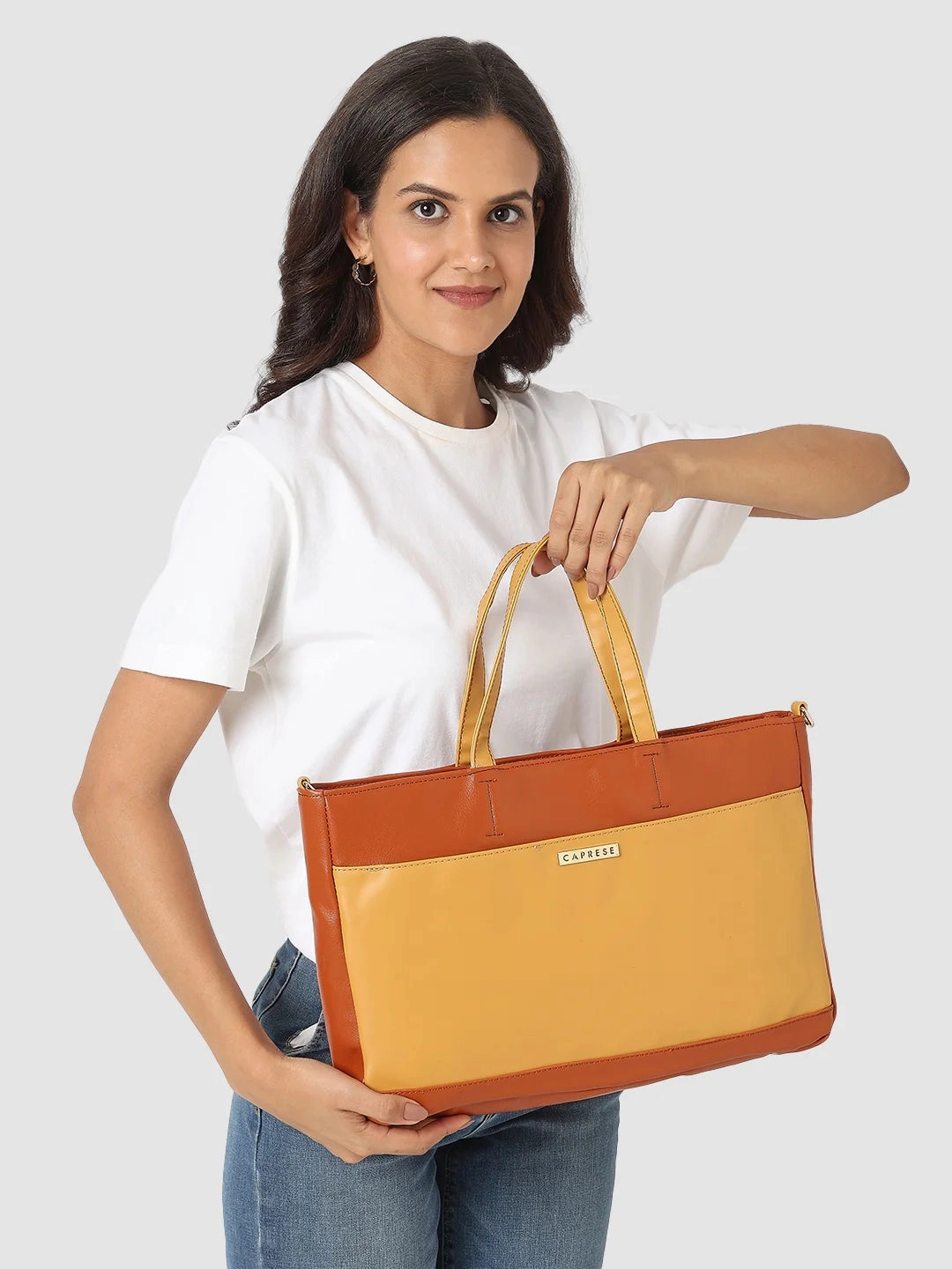 Caprese Ollie Large Tan Laptop Satchel Bag