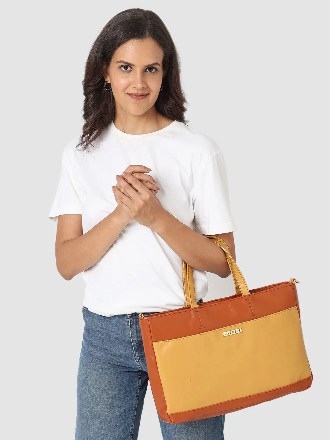Caprese Ollie Large Tan Laptop Satchel Bag