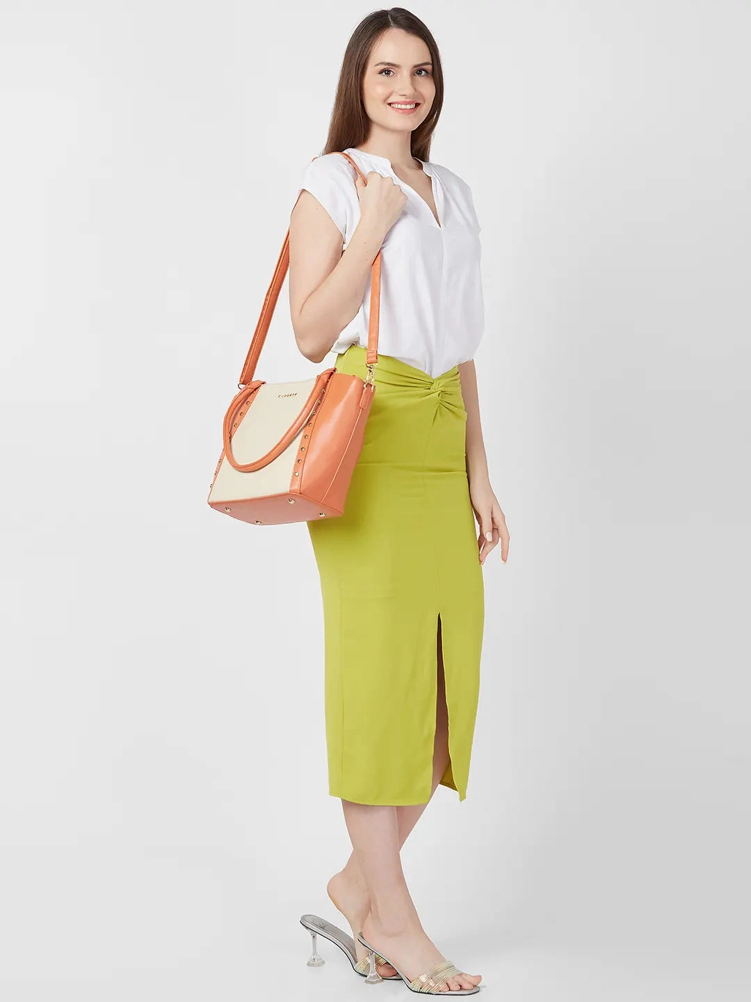 Caprese Shelby Medium Beige Satchel Bag