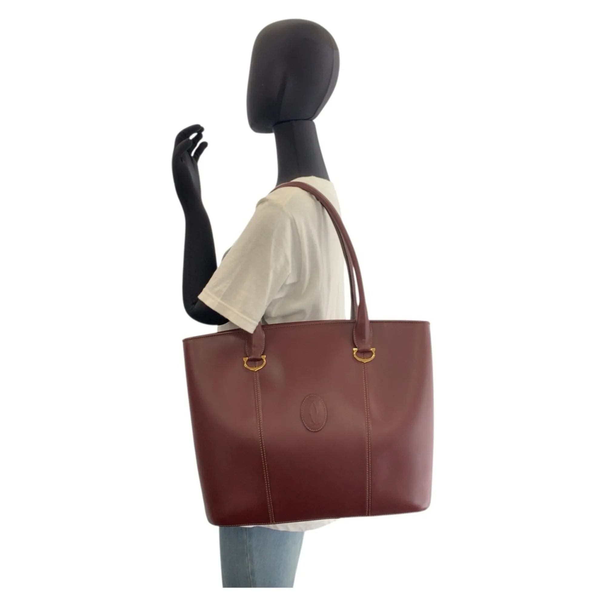 Cartier Leather Shoulder Bag Tote Bag (Pre-Owned)