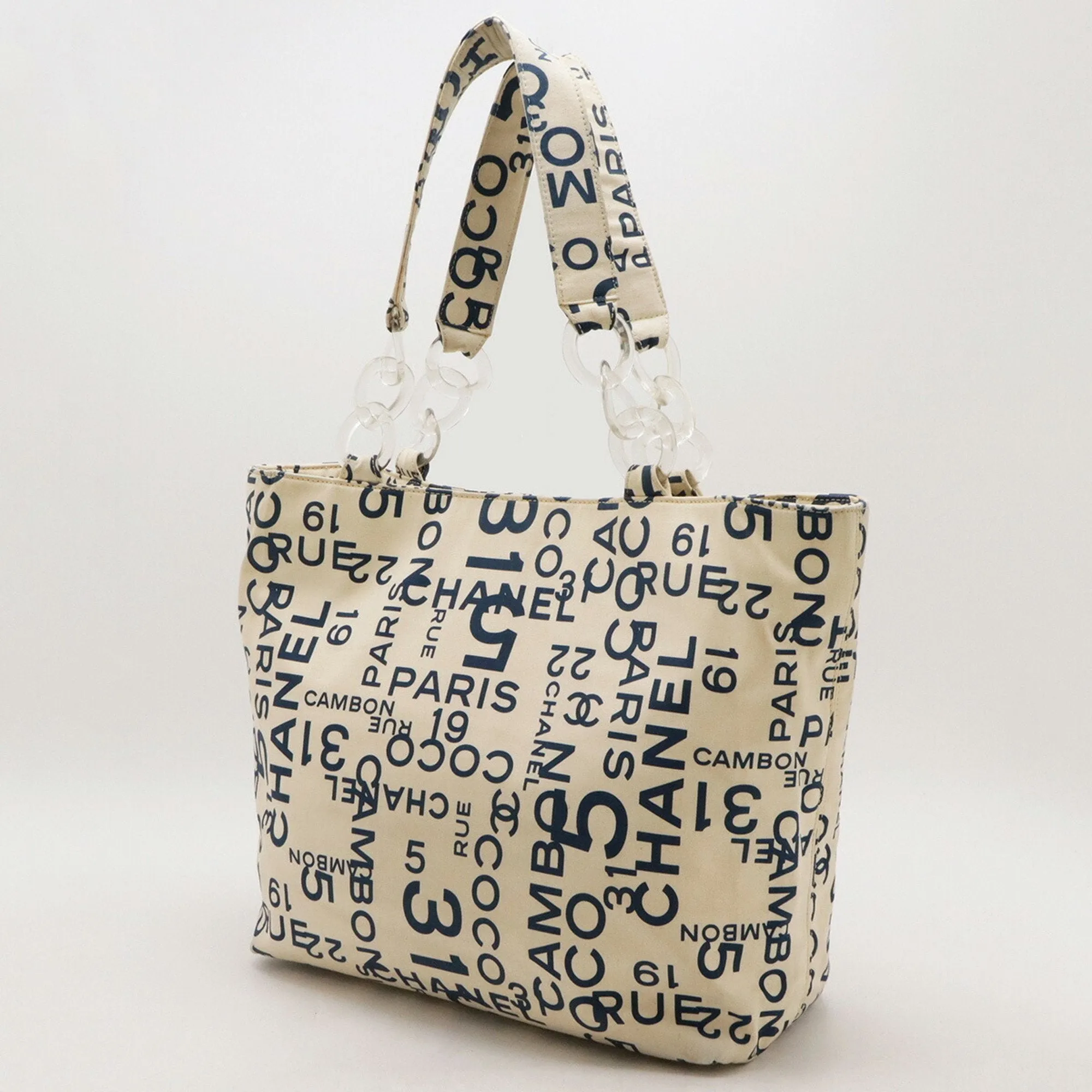 Chanel blue ivory Canvas Plastic Tote Bag (Pre-Owned)
