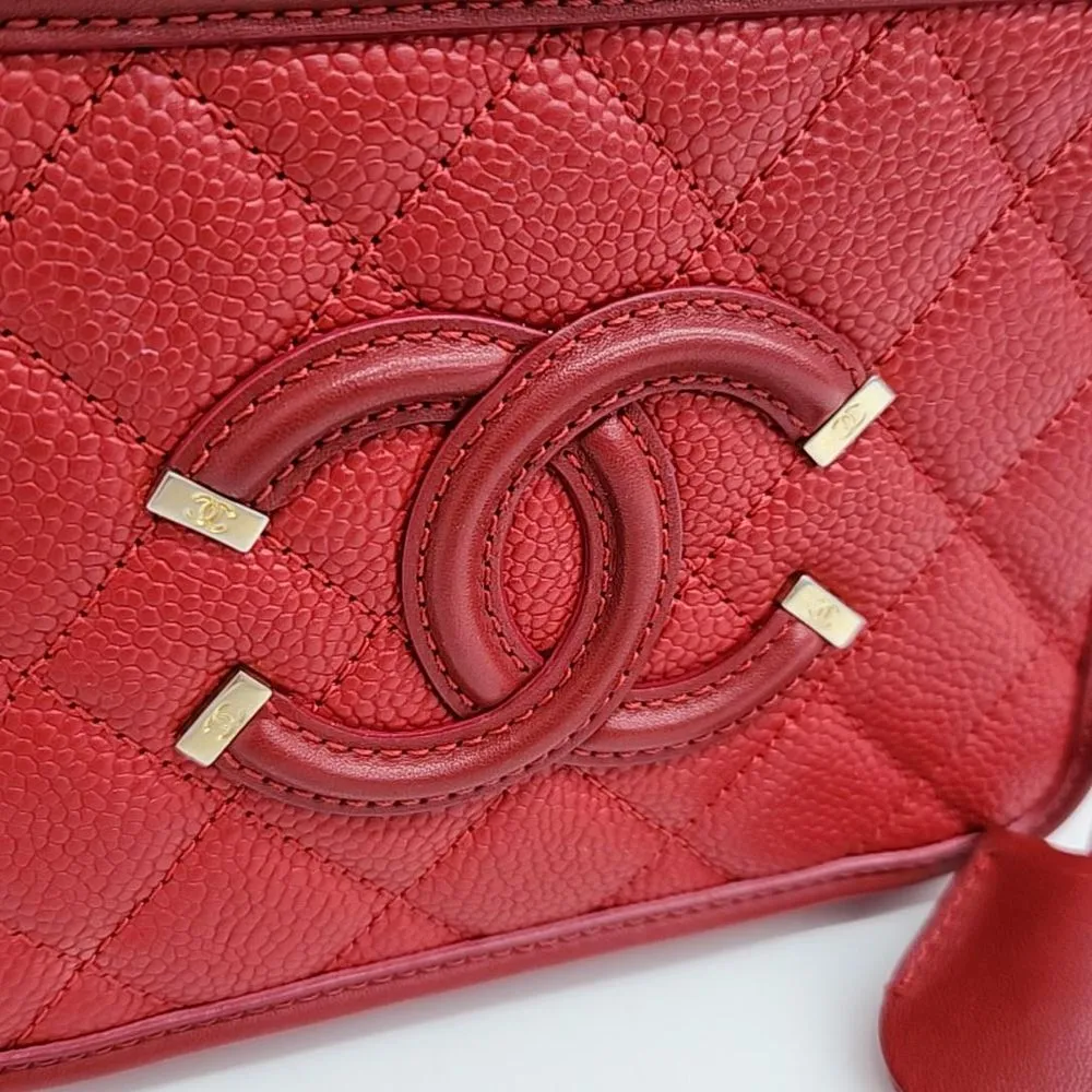 Chanel Caviar Mini Cosmetic Tote And Crossbody Bag