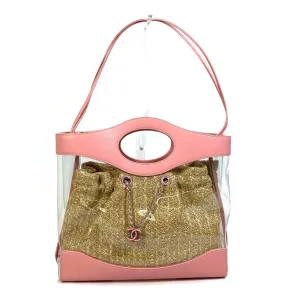 Chanel Clear pink Vinyl Leather Raffia Shopping Bag Tote Bag (Pre-Owned)