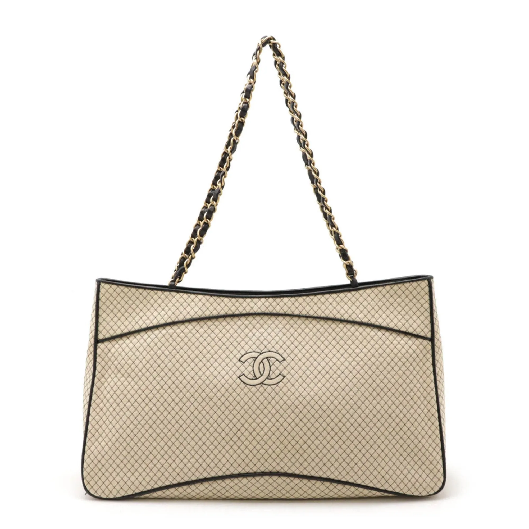 Chanel Matelasse ivory Jersey Leather Shoulder Bag Tote Bag (Pre-Owned)