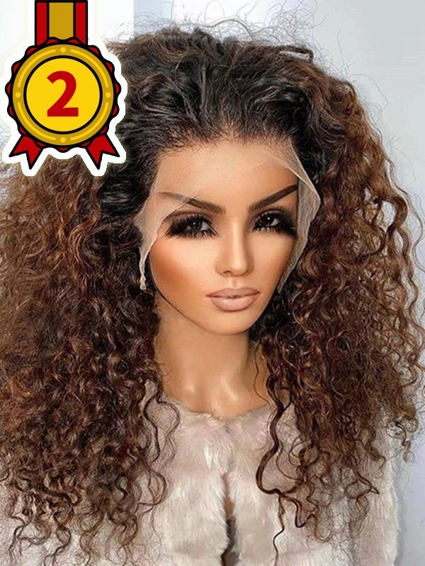 Chinalacewig Ombre Chocolate Brown Curly Compact 13X6 HD Lace Front Wig CF423