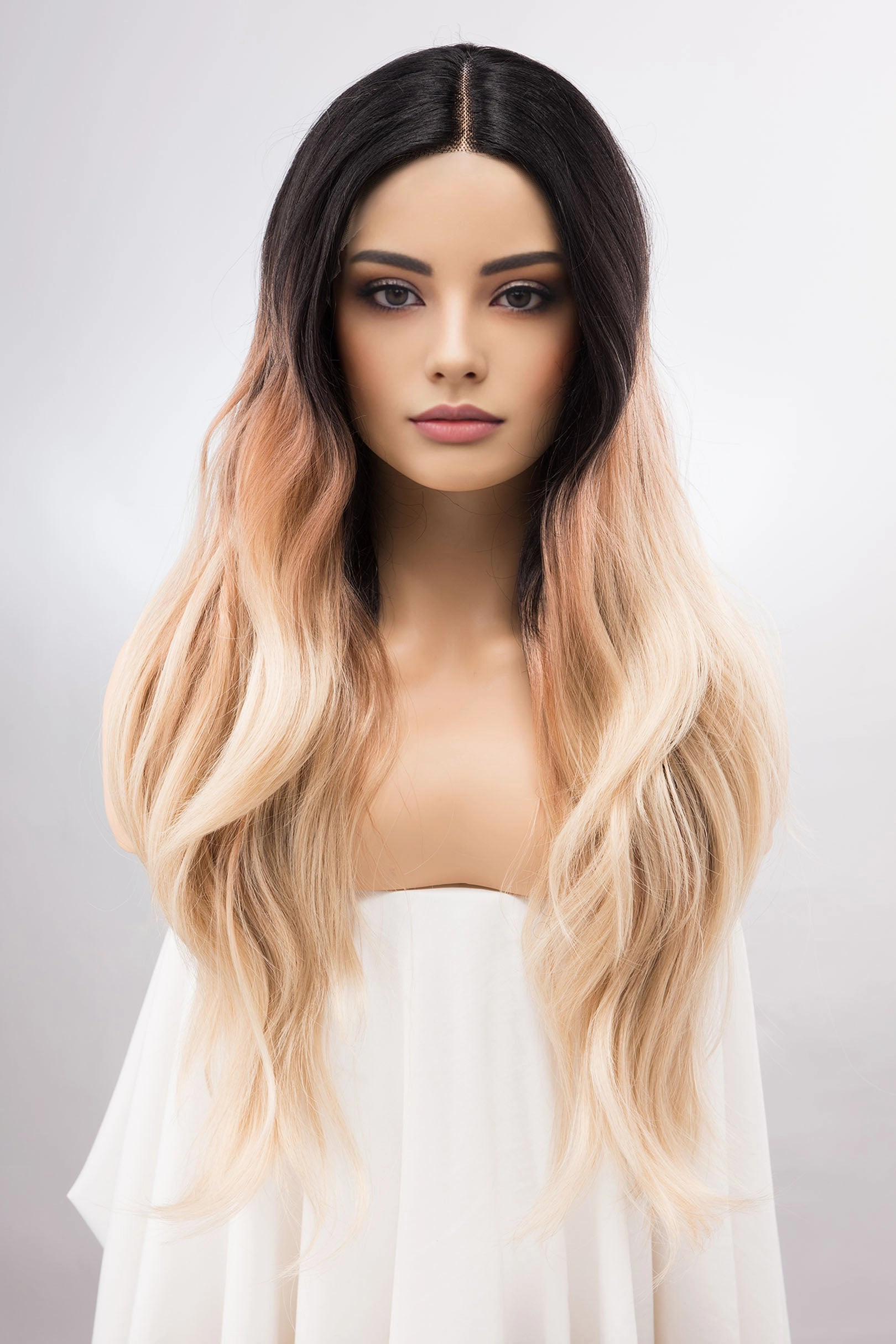 Chloe | 26" Ombre Ash Blonde Wig Dark Roots