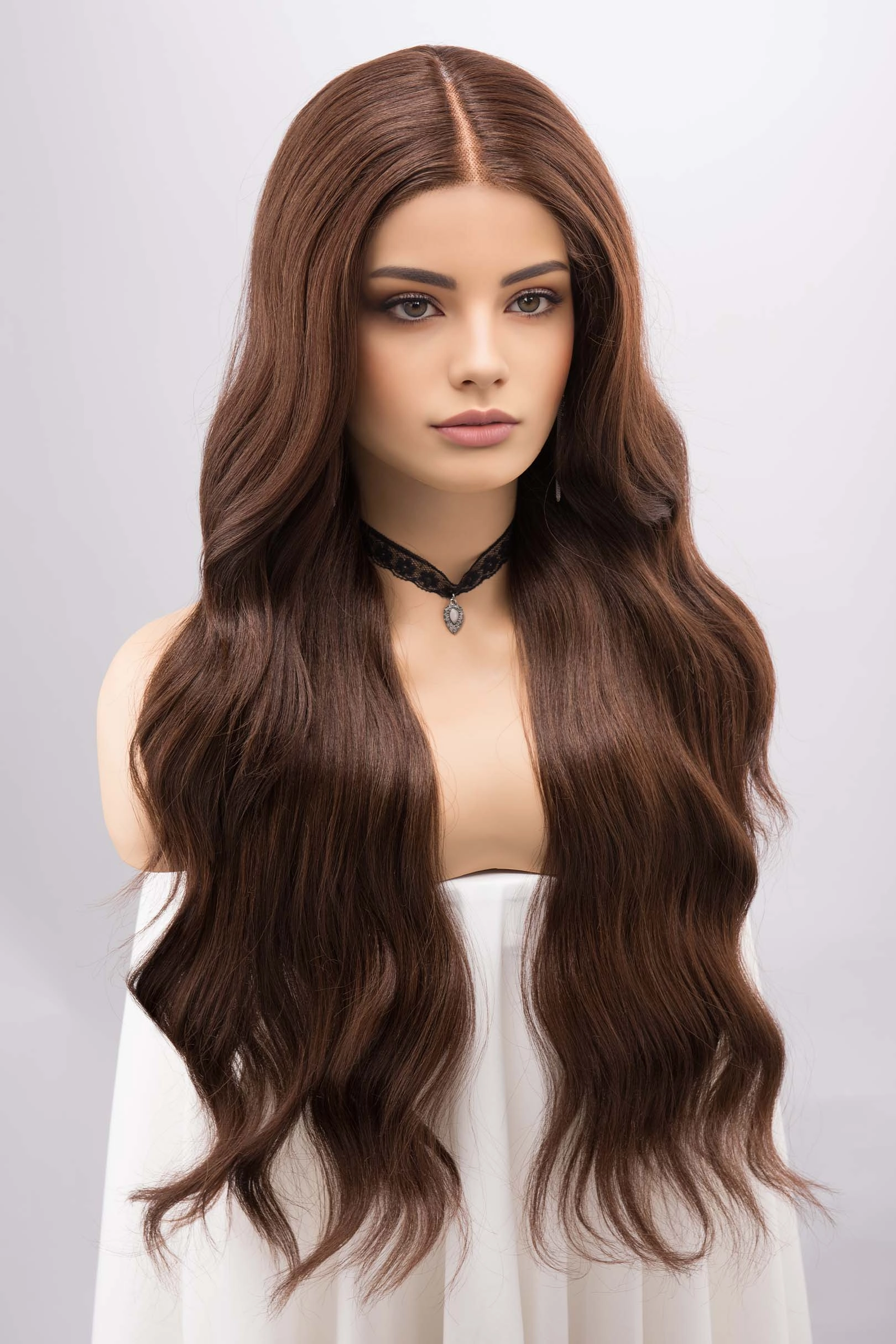 Chocolate Brown Brunette Wavy 13x6 Lace Synthetic Wedding Wig Malani