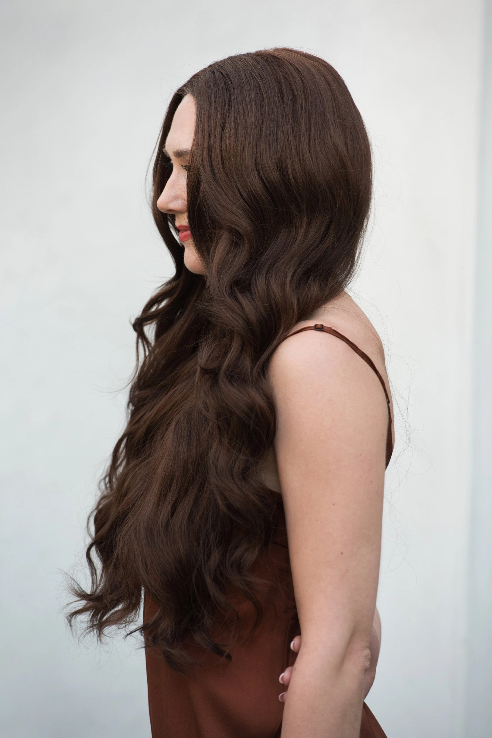Chocolate Brown Brunette Wavy 13x6 Lace Synthetic Wedding Wig Malani