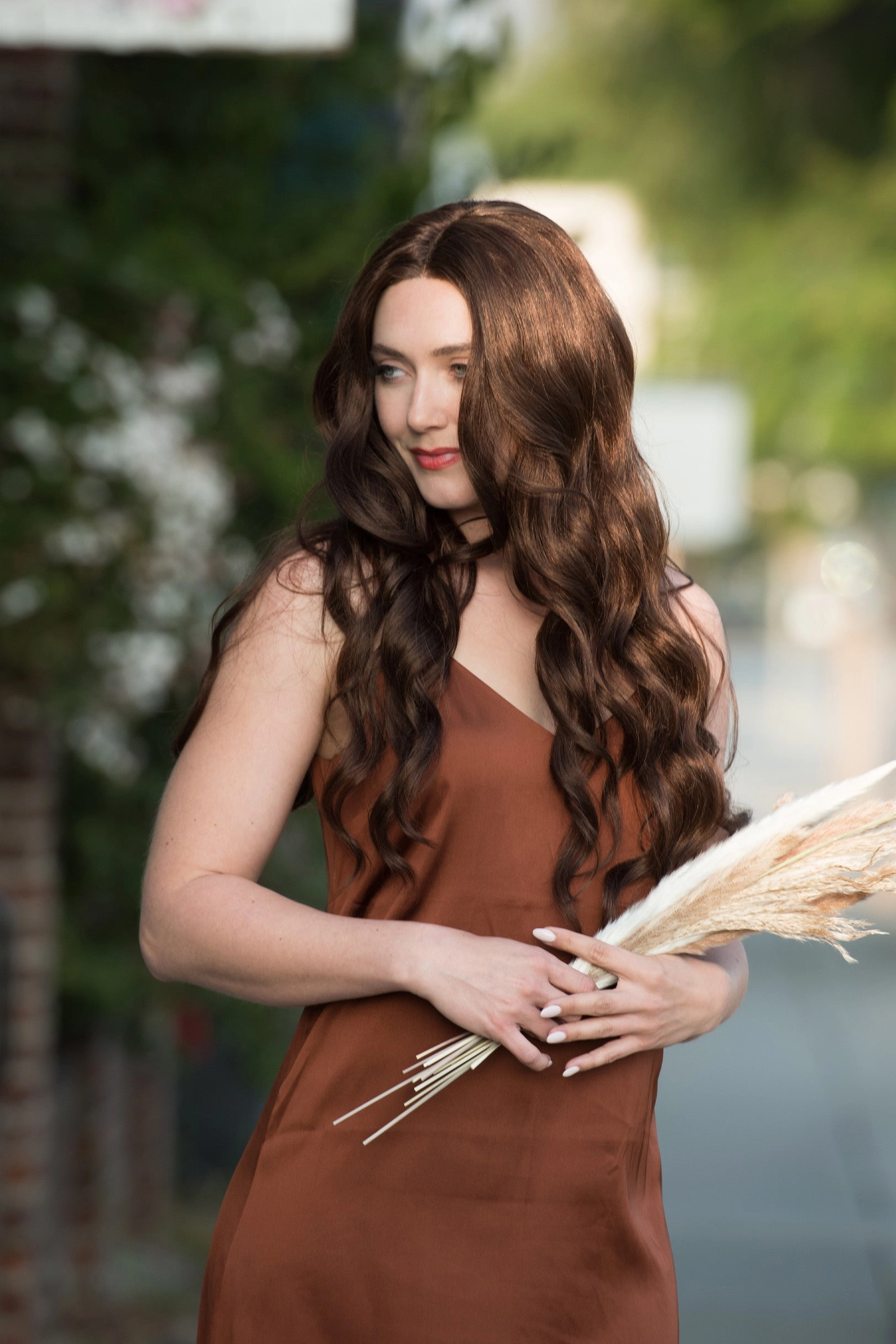 Chocolate Brown Brunette Wavy 13x6 Lace Synthetic Wedding Wig Malani