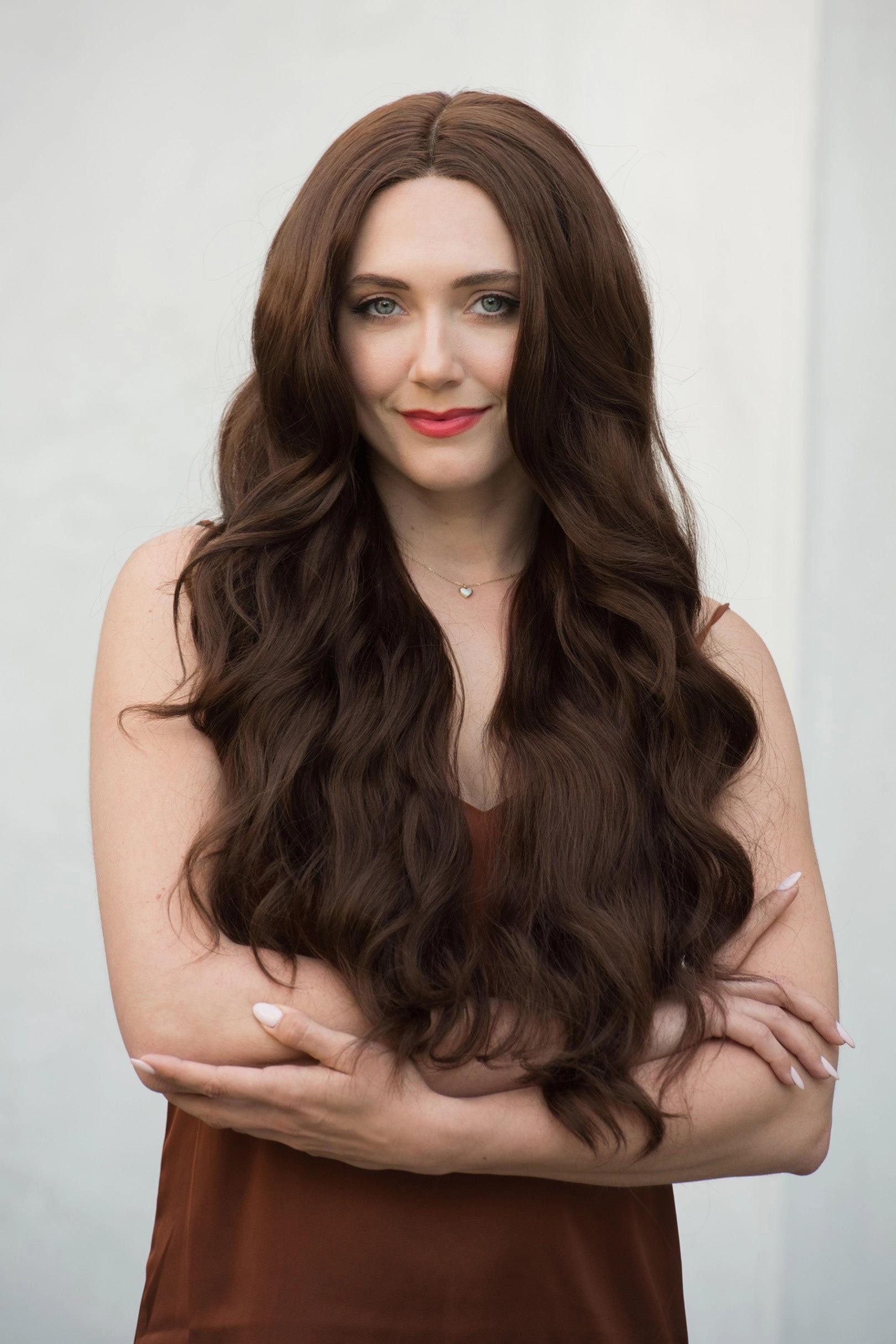 Chocolate Brown Brunette Wavy 13x6 Lace Synthetic Wedding Wig Malani