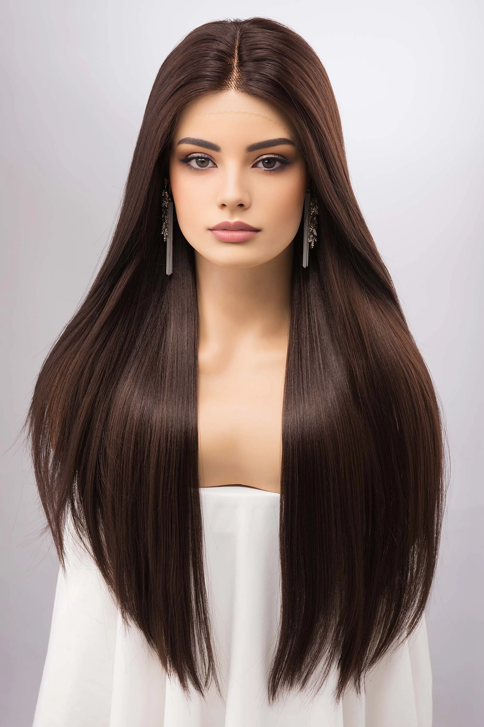 Chocolate Brown Straight Lace Front Synthetic Wig Marley