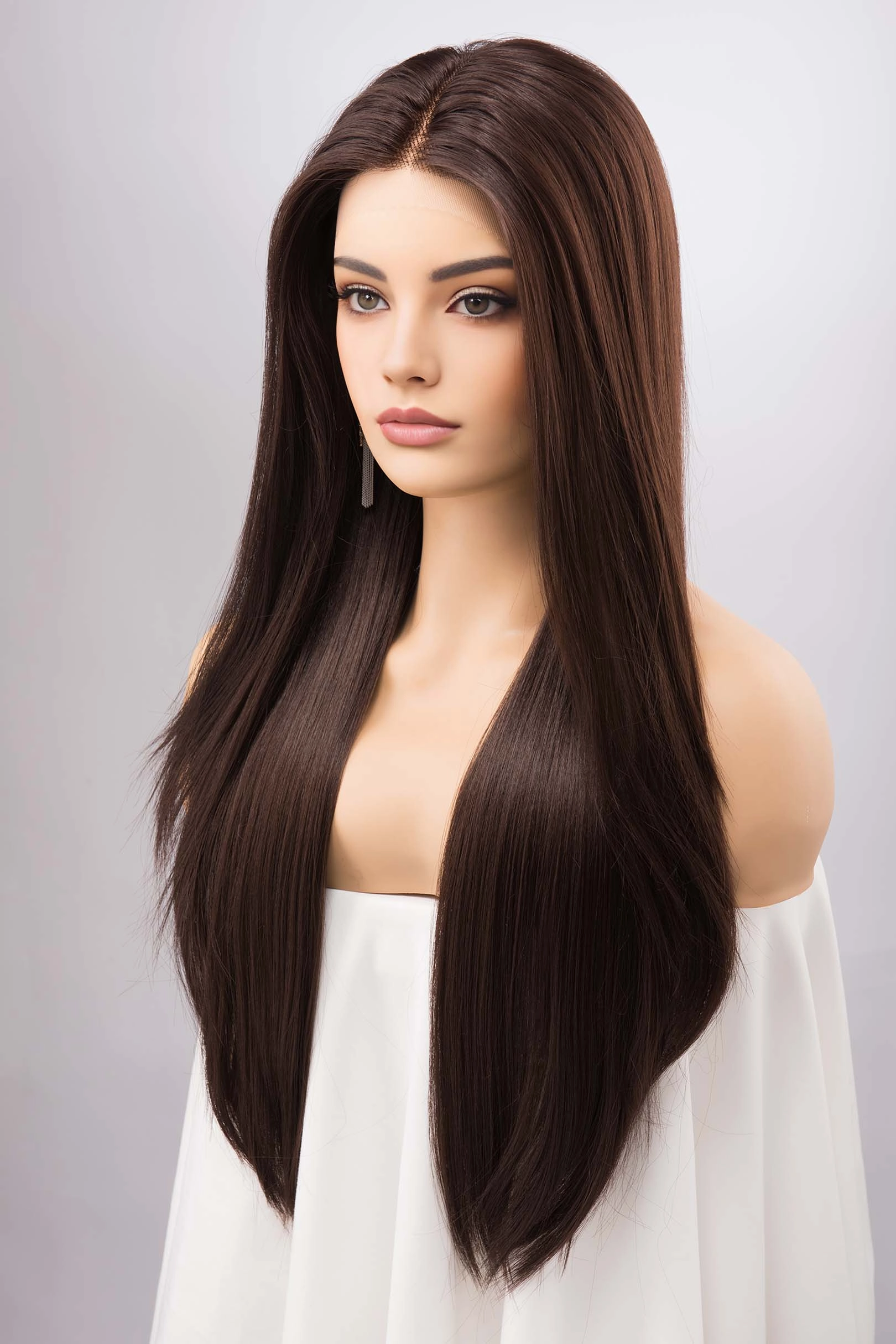 Chocolate Brown Straight Lace Front Synthetic Wig Marley
