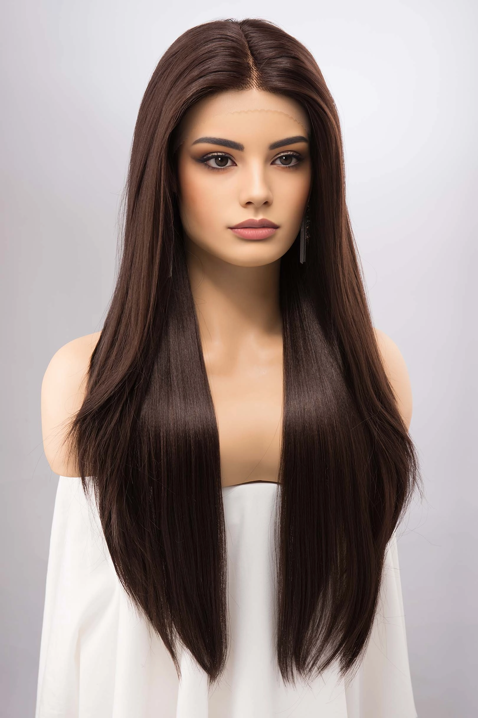 Chocolate Brown Straight Lace Front Synthetic Wig Marley