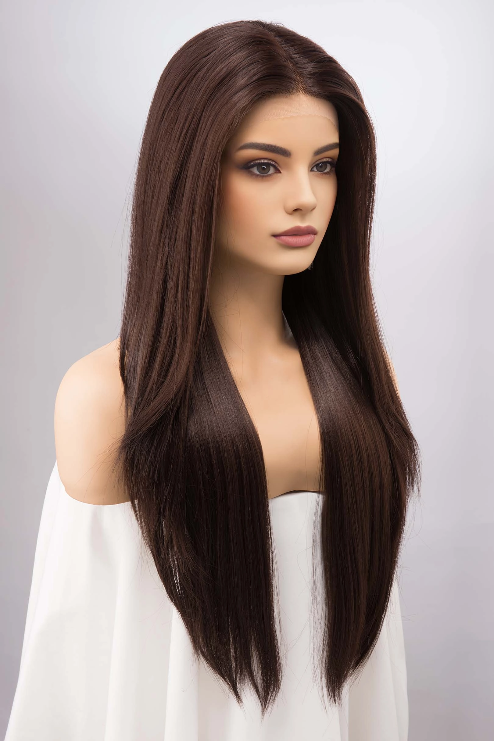 Chocolate Brown Straight Lace Front Synthetic Wig Marley
