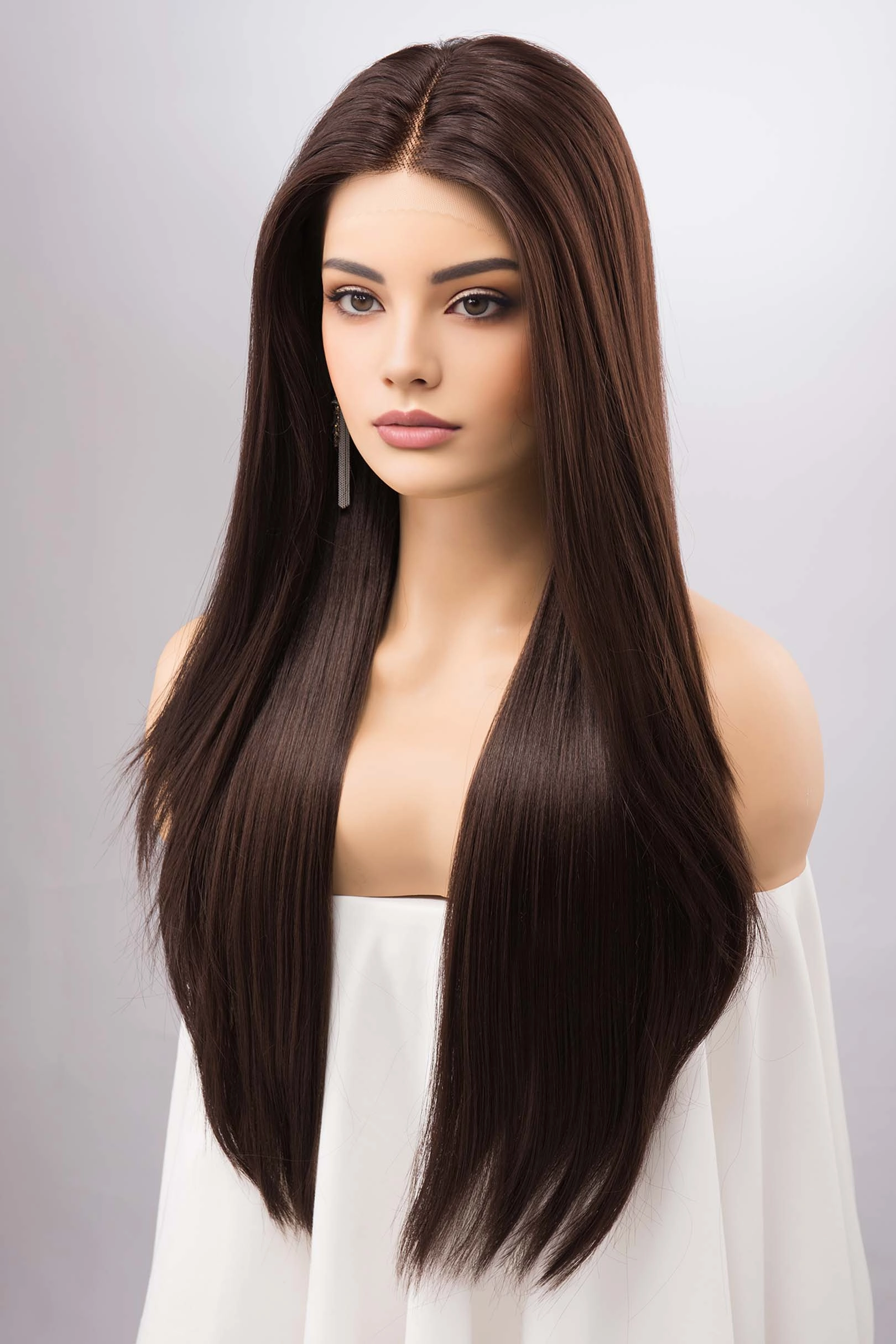 Chocolate Brown Straight Lace Front Synthetic Wig Marley