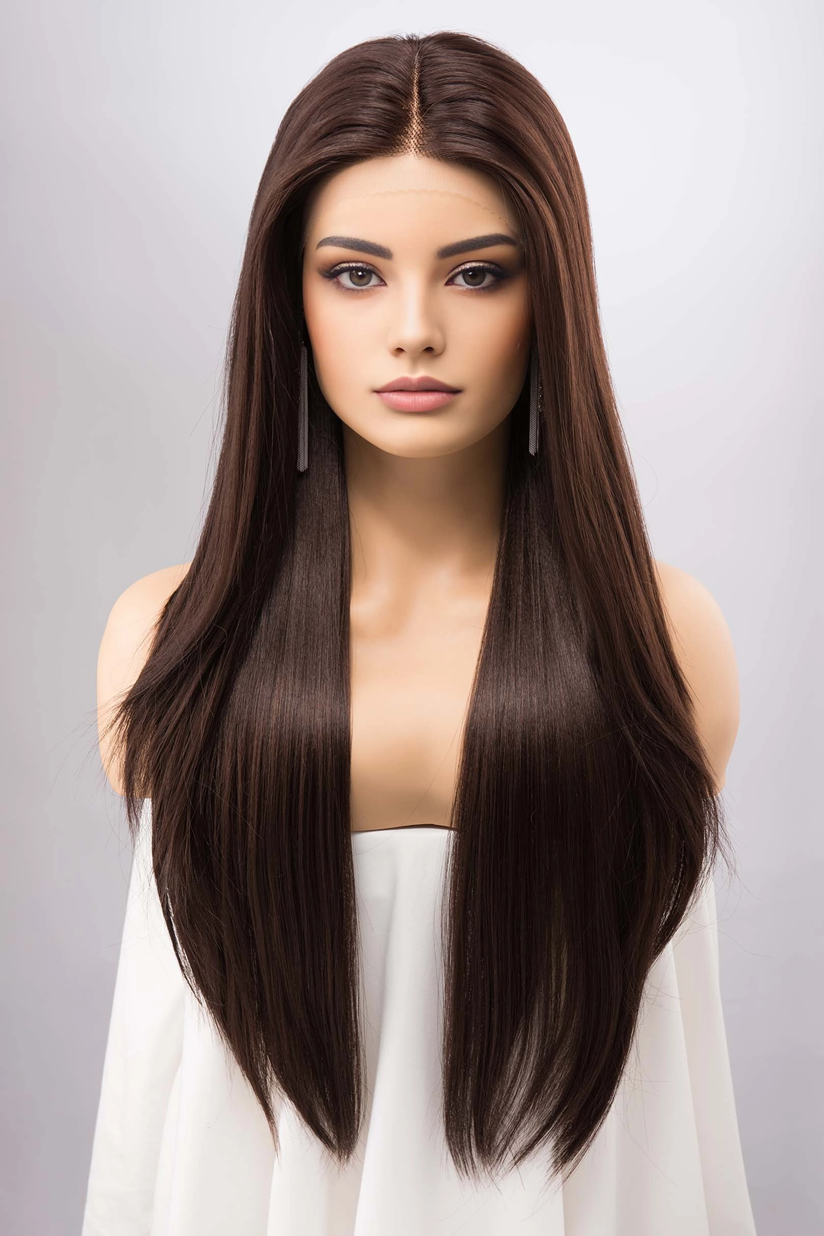 Chocolate Brown Straight Lace Front Synthetic Wig Marley