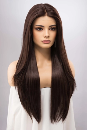 Chocolate Brown Straight Lace Front Synthetic Wig Marley