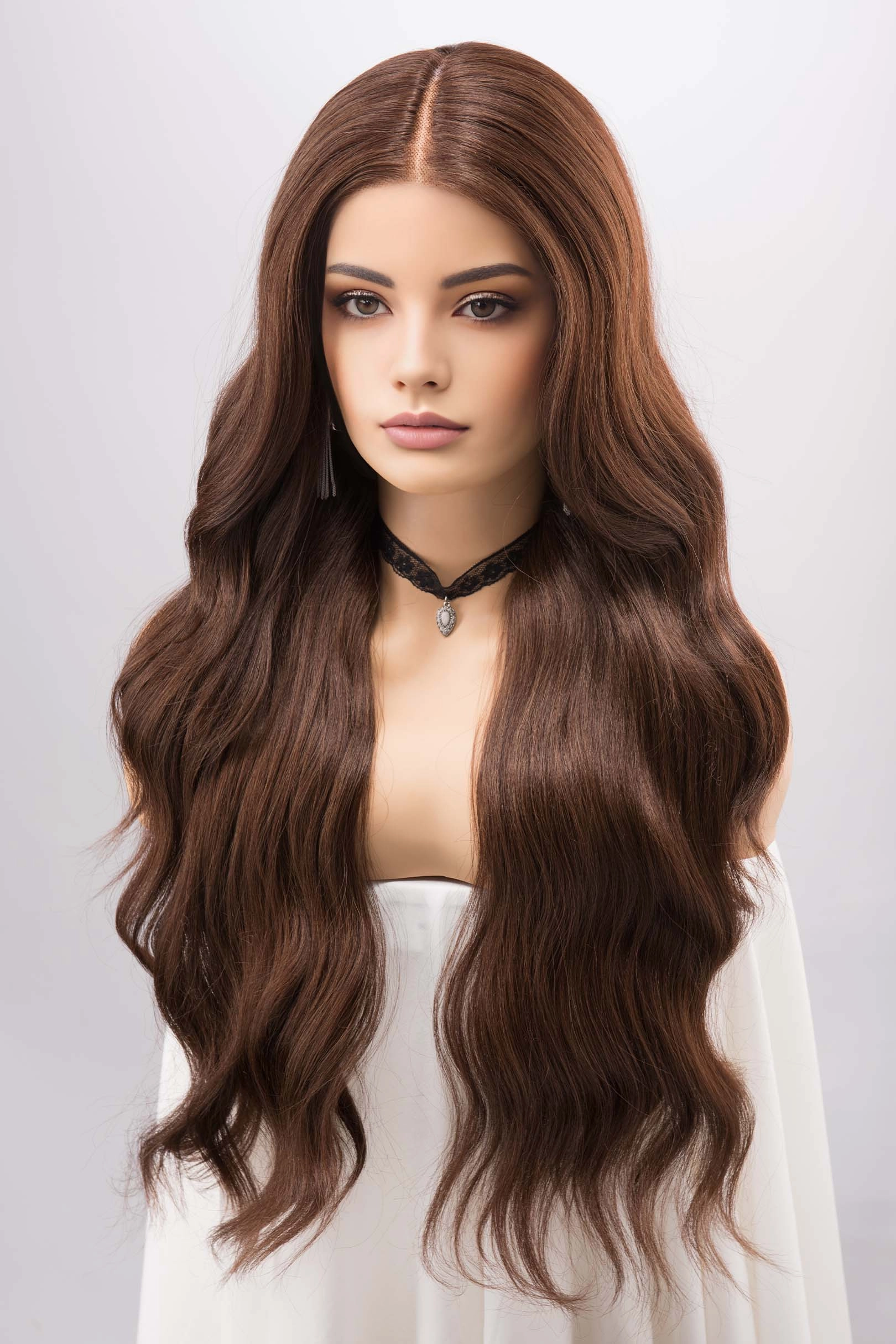 Chocolate Brown Wavy Lace Front Synthetic Wig Malani