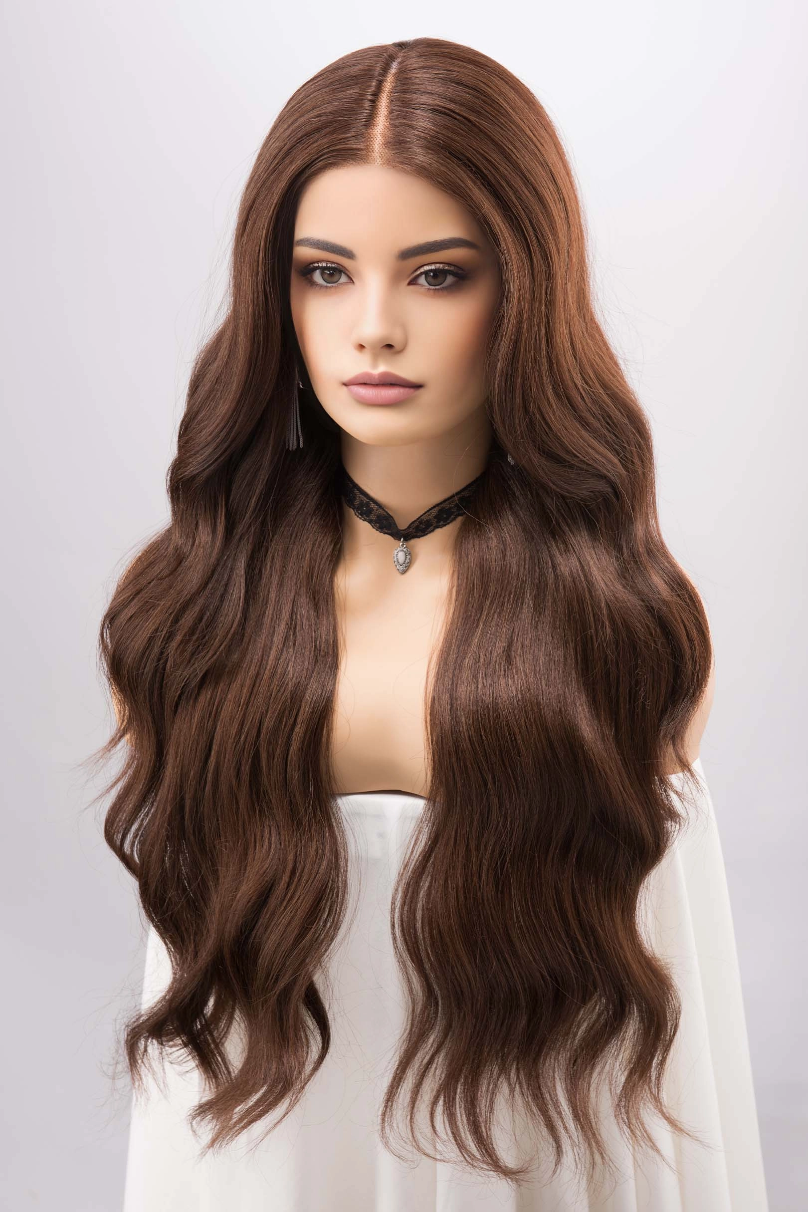Chocolate Brown Wavy Lace Front Synthetic Wig Malani Agatha Look
