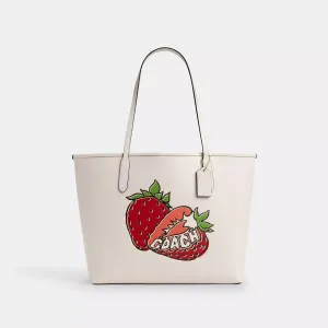 Coach Outlet City Tote Bag With Strawberry Graphic
