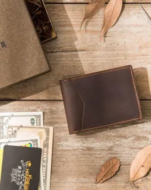 Coffee Cool Leather Mens Slim Small Wallets Bifold Vintage billfold Wallet for Men