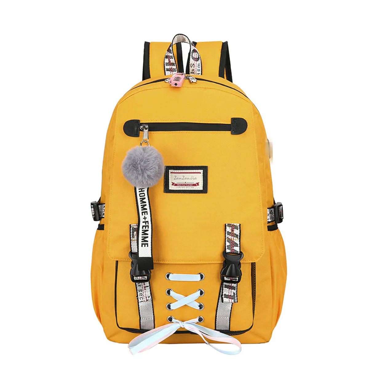 College Student Locked Schoolbag Anti-Theft Backpack with USB Charging Port