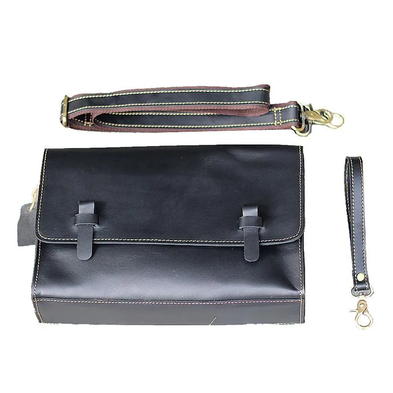 Cool Black Leather Mens 10" Postman Bag Small Messenger Bag Black Courier Bags For Men