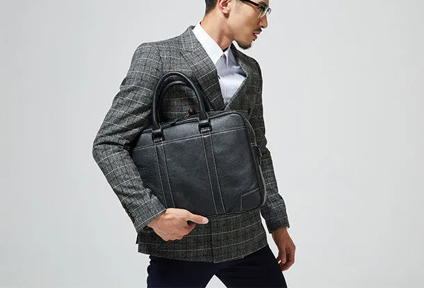 Cool Black leather mens Briefcase laptop Briefcase Work Shoulder Bag for Men