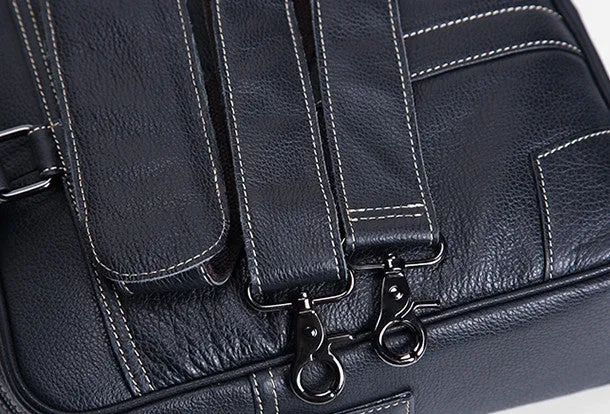 Cool Black leather mens Briefcase laptop Briefcase Work Shoulder Bag for Men